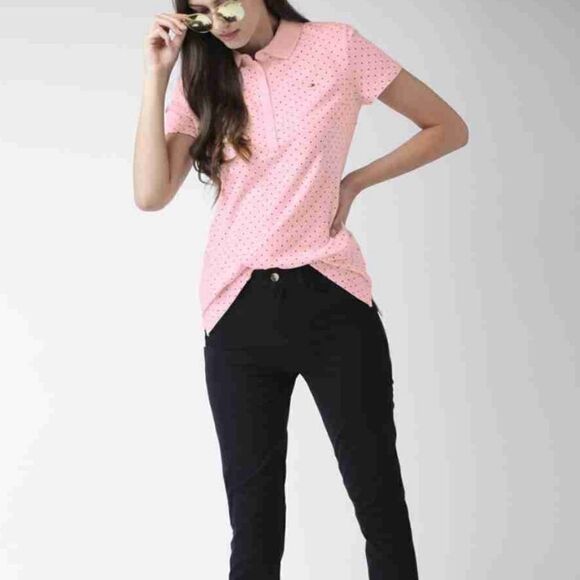 Tommy Hilfiger Classic Fit Pink Dotted Women's Polo - Picture 4 of 15